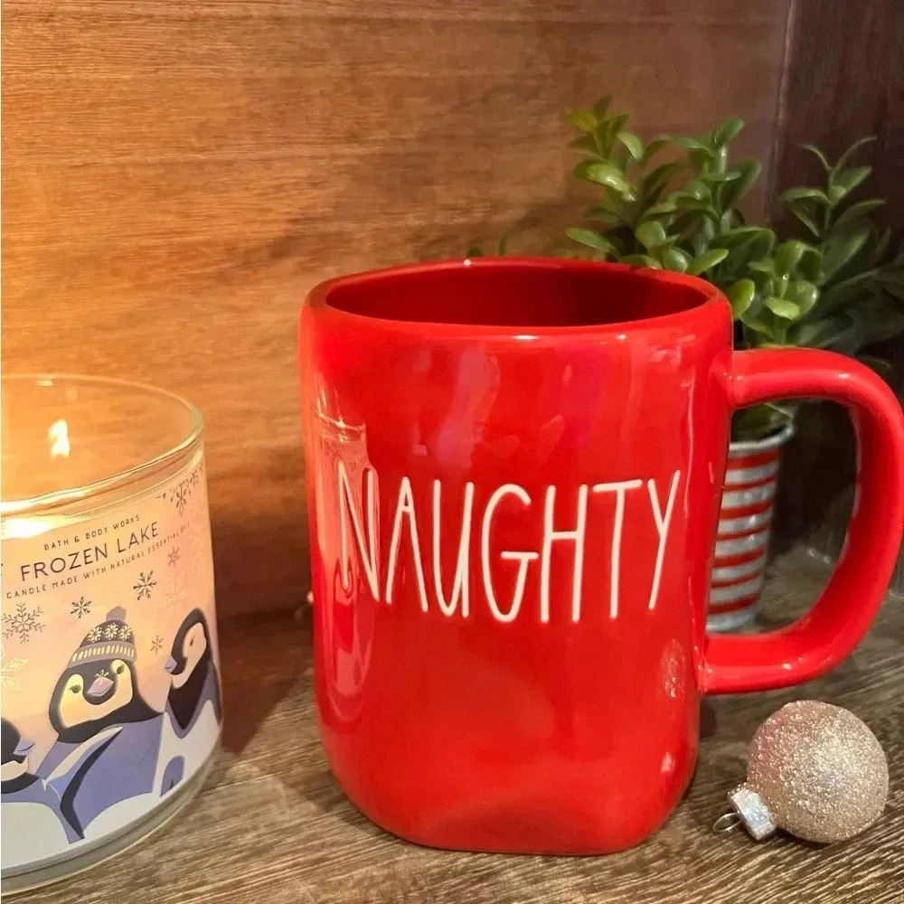 NEW RARE NAUGHTY/NICE - Double Sided Fun Red Rae Dunn Ceramic Coffee Mug/Cup ❤️ - Picture 8 of 10